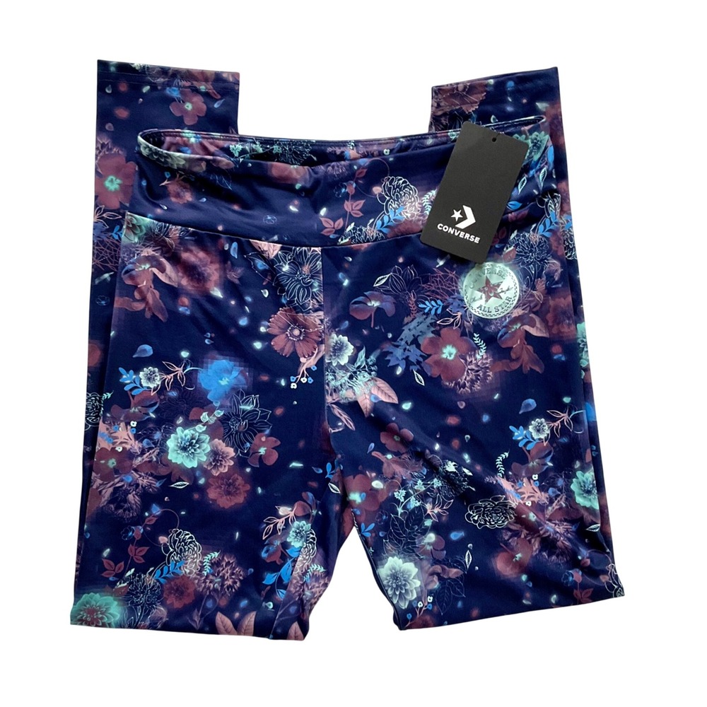 Converse All Star Kids Floral Leggings Navy Blue Purple Teal Girls Large 12-13Y‎